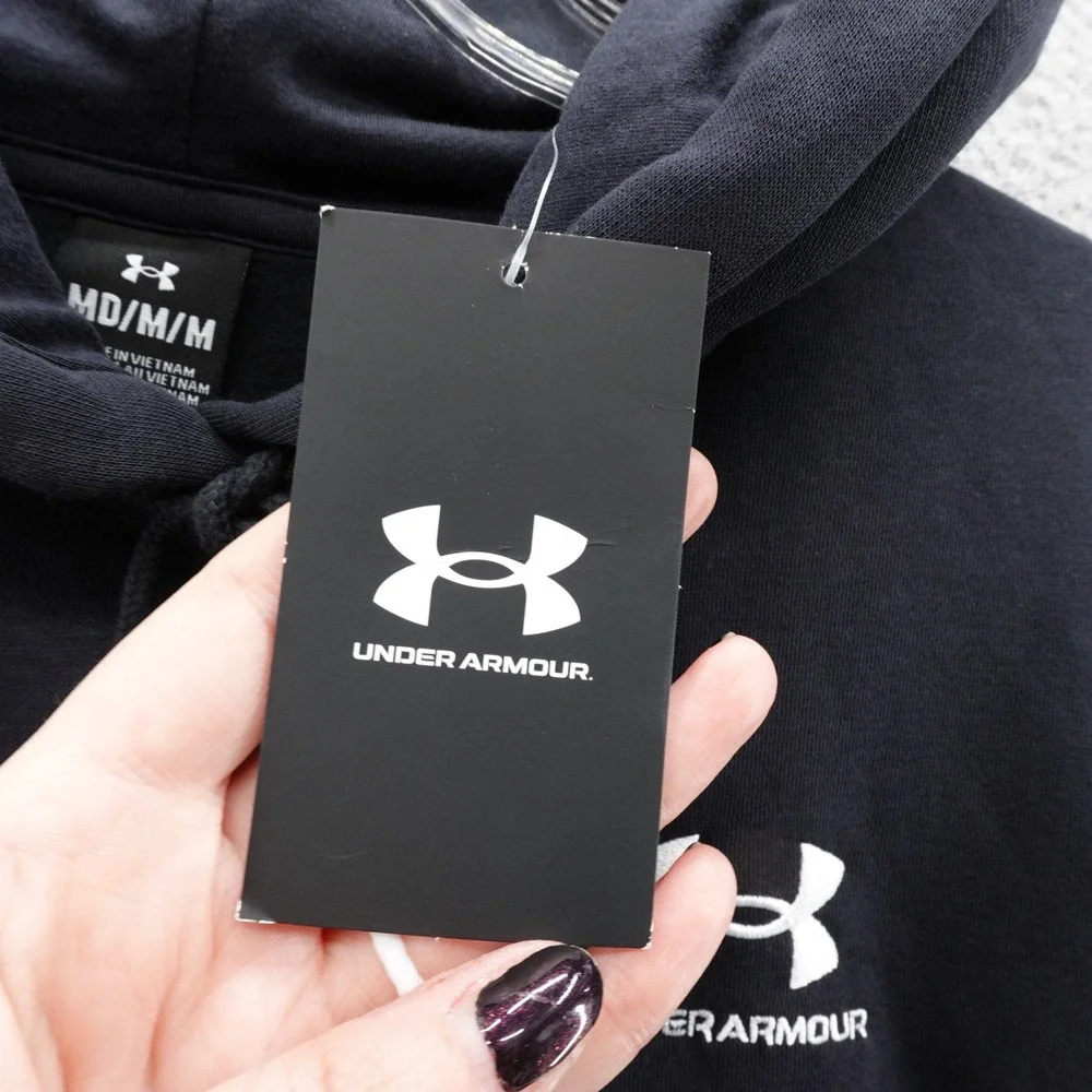 Under Armour Womens Medium Essential Fleece Hoodie Black Loose Fit‎ Pullover NEW